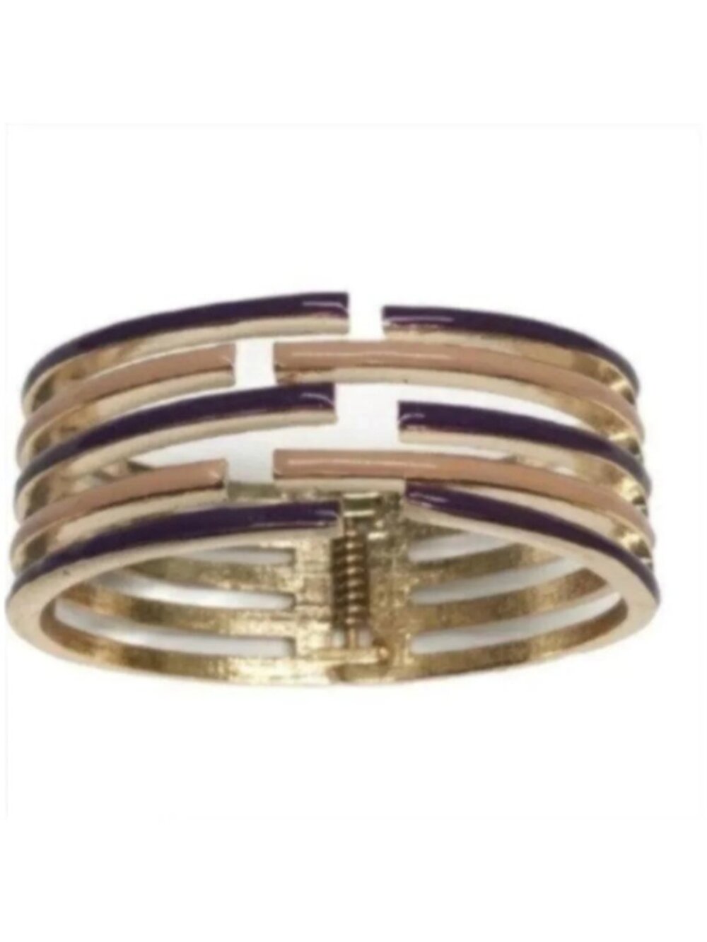 Vintage 90s Brown & Tan Two Tone Hinged Bangle Bracelet